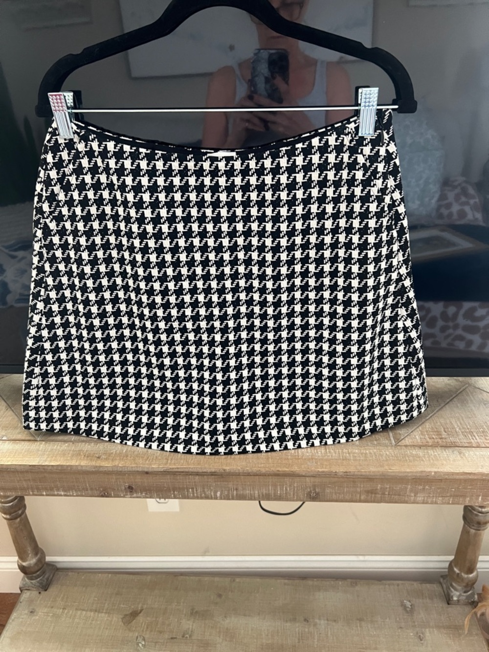 CAbi Black & White Houndstooth Mini Skirt